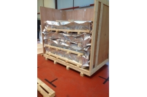 Emballage industriel 4C sous housse étanche individuelle, sachets déshydratants et calages bois